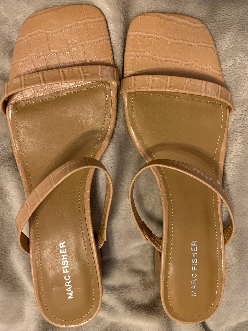 Marc Fisher Tan Croc-Embossed Double-Strap Sandals